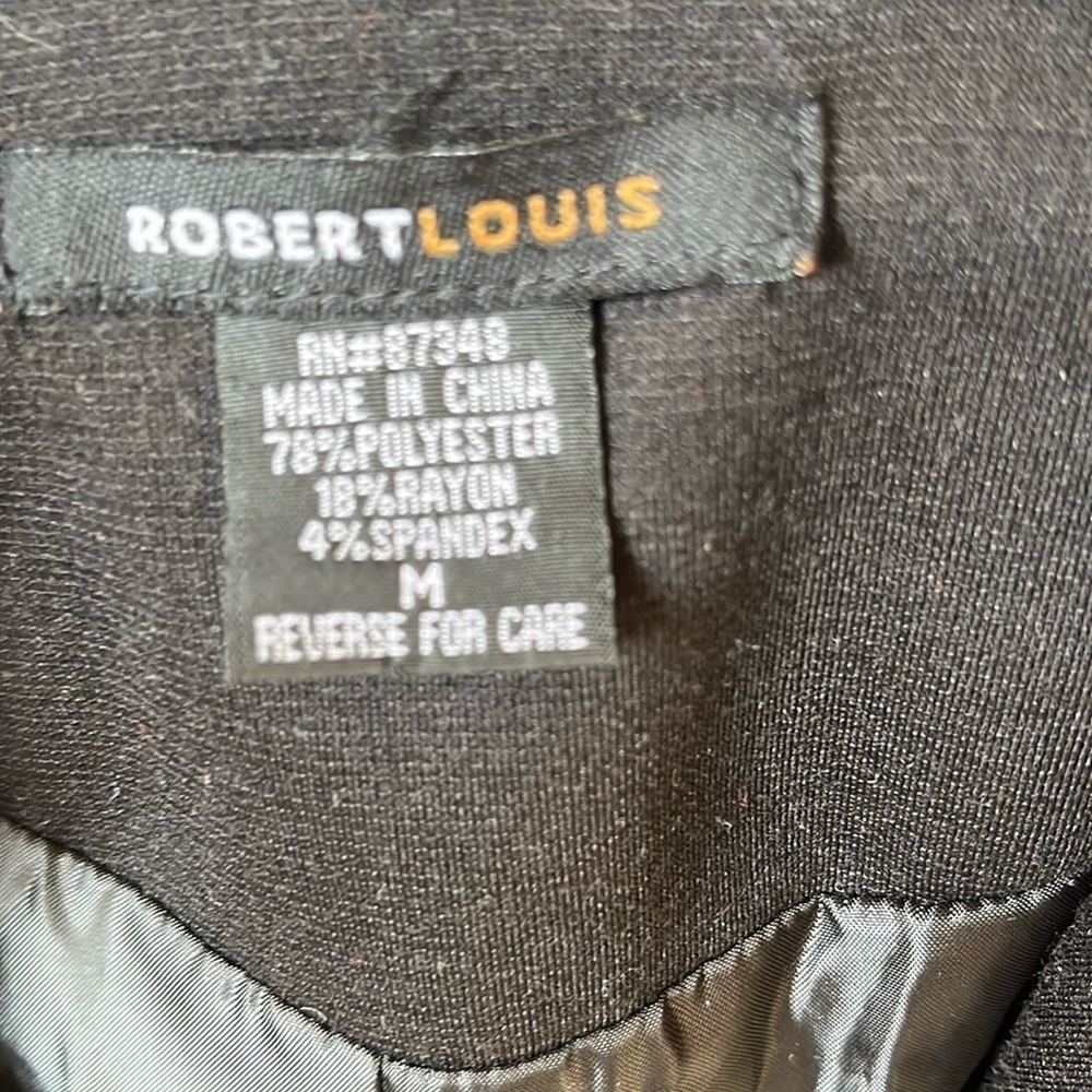 Robert Louis Black Blazer Jacket Zip Detail Career Office Stretch Medium - Picture 6 of 9